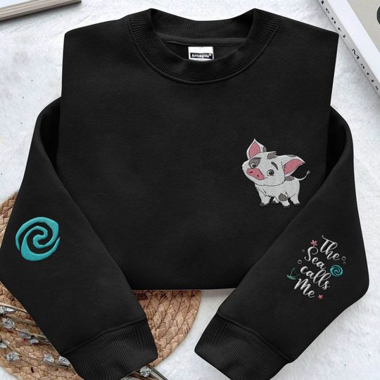 Embroidered Pua Pig The Sea It Calls Me Sweatshirt,  Moana Embroidery Sweater, Disneyland Family Trip, Magic Kingdom   World