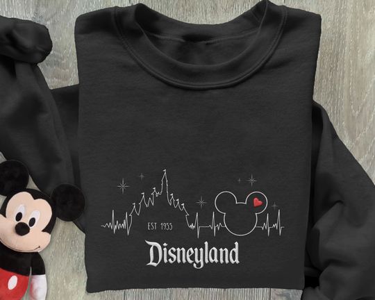 Embroidered  Castle Mickey Mouse Heartbeat Sweatshirt, Disneyland Est 1955 Embroidery Sweater, Matching Family Trip, Magic Kingdom