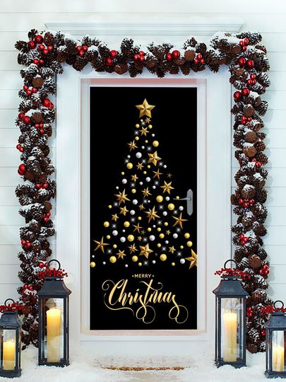 New Merry Christmas Door Skin, Christmas Tree Front Door, Full Color Holiday Christmas Cover, Holiday Decoration for Outdoor