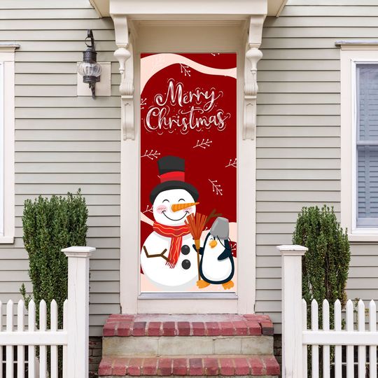 Merry Christmas Door Cover - Outdoor Christmas Decorations - Front Door Decor - Door Cover - Holiday Door Covers