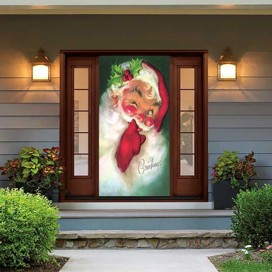 Greetings From Santa Door Cover - Christmas Door Covers - Vintage Christmas Decorations - Vintage Card Image - Vintage Door Cover