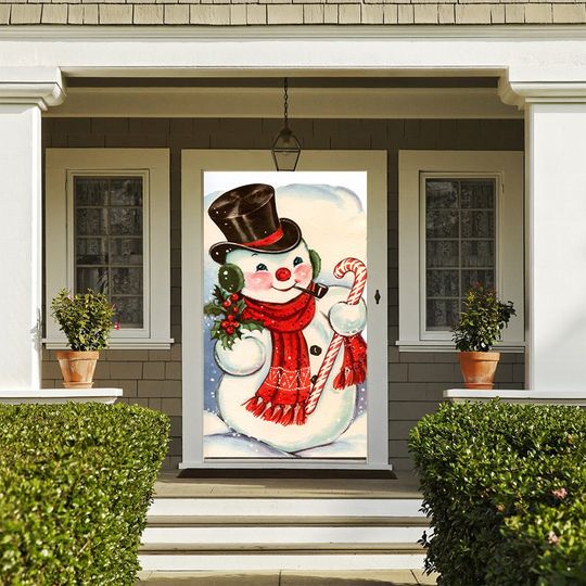Old Fashioned Snowman Door Cover - Christmas Door Covers - Snowman Decorations - Vintage Outdoor Christmas Decorations - Holiday Door Covers