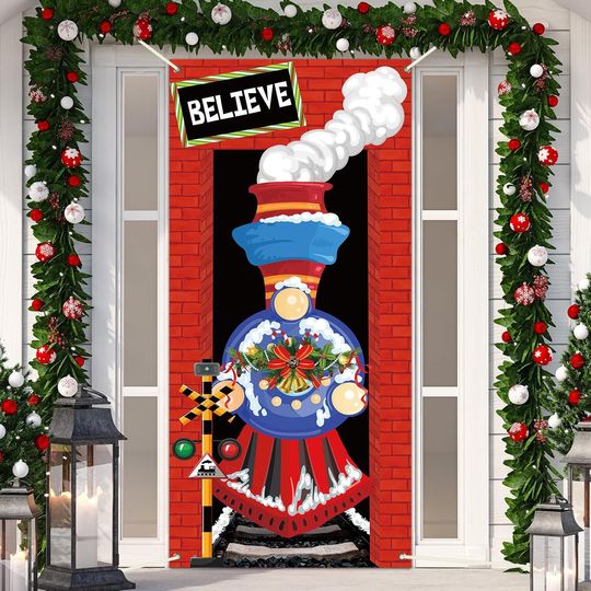Christmas Door Cover Decoration Christmas Believe Front Door