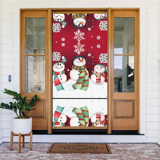 Merry Christmas Cute Snowman Print Door Cover