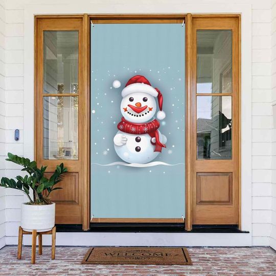 Merry Christmas Lovely Snowman Print Door Cover