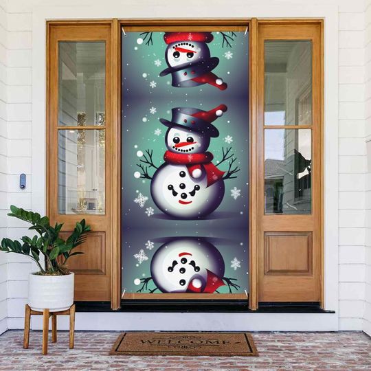Merry Christmas Day Snowman Print Door Cover