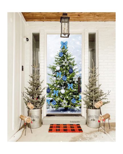 Christmas Tree Decoration Door Cover, Merry Christmas Outdoor, Xmas Decor, Christmas Tree Billboard for Front Porch