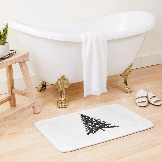 Monochrome Black-and-White Christmas Tree Design Bath Mat