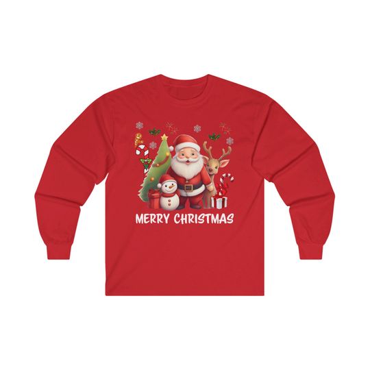 Merry Christmas Long Sleeve Tee, Festive Holiday Shirt, Funny Xmas Gift, Santa, Reindeer, Family Gathering Outfit, Family Matching Outfit