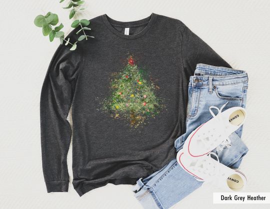 Christmas Shirts for Women, Christmas Long Sleeve Shirt, Christmas Tree Shirt, Holiday Shirts, Winter Shirt, Christmas light, Christmas Gift