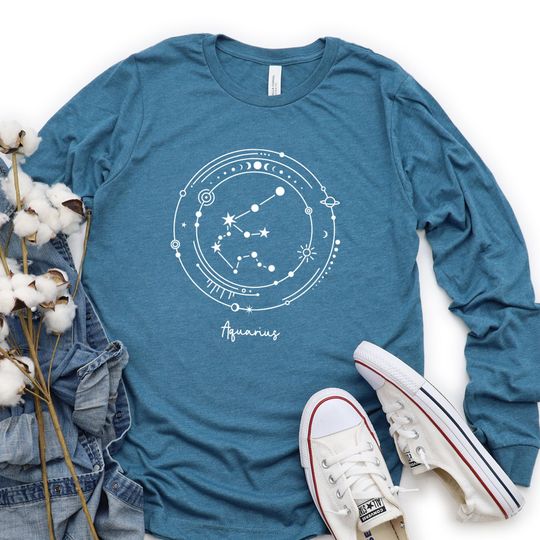 Aquarius Long Sleeve Shirt / Aquarius Constellation Long Sleeve / Aquarius Shirt / Aquarius Zodiac Long Sleeve Shirt