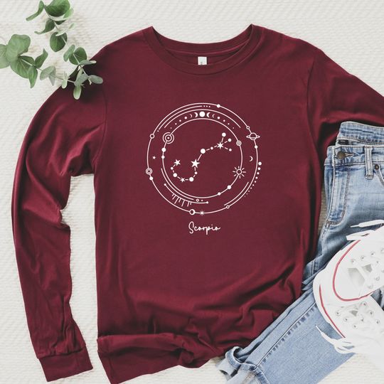 Scorpio Long Sleeve Shirt / Scorpio Constellation Long Sleeve / Scorpio Shirt / Scorpio Zodiac Long Sleeve Shirt