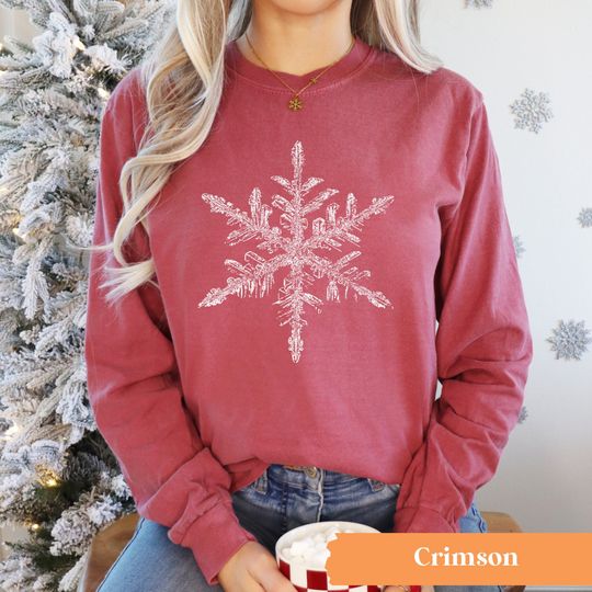 Comfort Colors Crystal Snowflake Long Sleeve Shirt, Snowflake Long Sleeve, Christmas Long Sleeve, Winter Long Sleeve