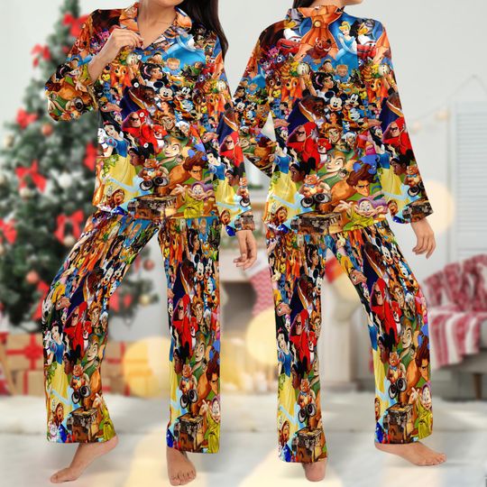 Mickey and Friends Pajamas, Minnie Daisy Donald Duck Button Down Shirt, Princess Cartoon Pajamas Set Women, Magic Kingdom Gift