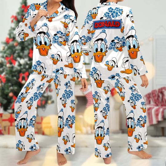 Donald Duck Pajamas Set Women, Cartoon Shirt For Women, Magic Kingdom Women Pajamas Shirt, Donald Duck Family Trip Tee
