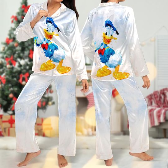 Donald Duck Pajamas Set Women, Donald Duck Long Sleeve, Duck Cartoon Pajamas For Women, Magic Kingdom Shirt, Family Trip Tee