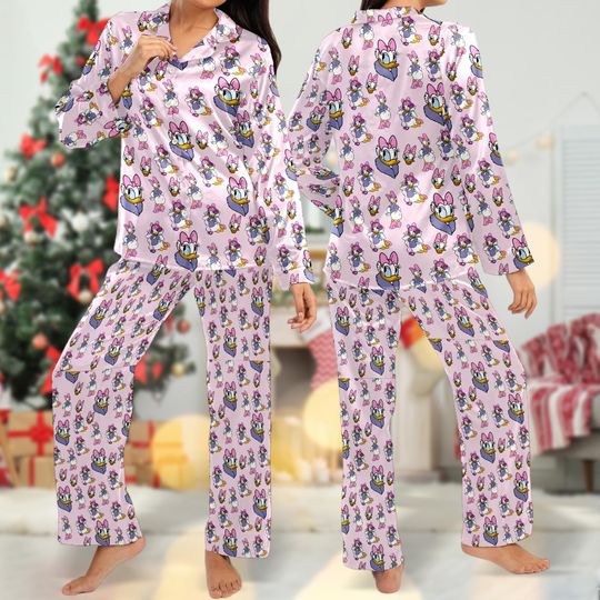 Cute Daisy Duck Pajamas, Animated Daisy Duck Long Sleeve Shirt, Cartoon Pajamas Set Women, Magic Kingdom Shirt, Family Trip Gift