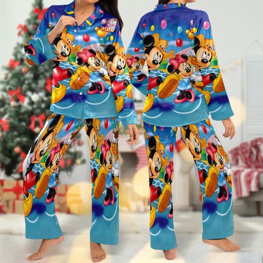 Mickey Mouse Pajamas, Minnie Mouse Pajamas Set, Mickey Mouse Button Up Shirt, Cartoon Gift For Women, Magic Kingdom Gift