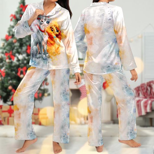 Lady and the Tramp Pajamas, Dog Couple Button Up Shirt, Movie Pajamas Set Women, Lady and Tramp Cartoon Gift For Women, Magic Kingdom Shirt