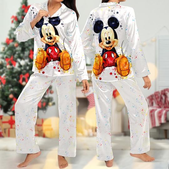 Watercolor Mickey Mouse Pajamas Women Set, Mickey Mouse Pajamas, Cartoon Gift For Women, Magic Kingdom T-Shirt, Family Trip Tee