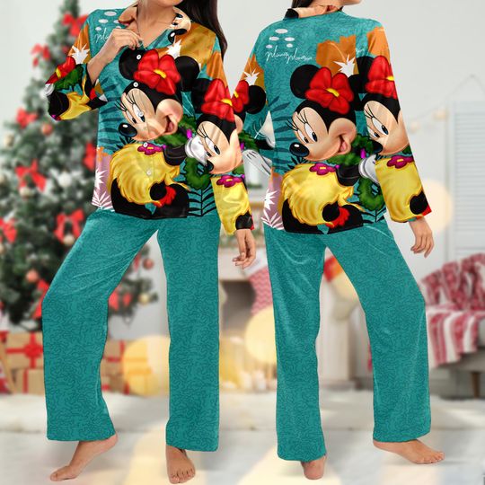 Flower Minnie Mouse Pajamas, Minnie Mouse Pajamas Set, Movie Button Up Shirt, Cartoon Women Pajamas Gift, Magic Kingdom Shirt