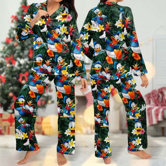 Tropical Donald Duck Pajamas, Donald Duck Pajamas Set Women, Cartoon Shirt For Women, Magic Kingdom Shirt, Family Trip Tee