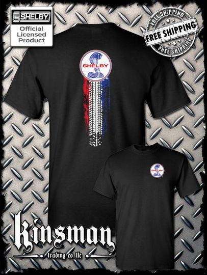 Carroll Shelby Vertical Cobra Red White Blue Logo 2-Sided T-Shirt