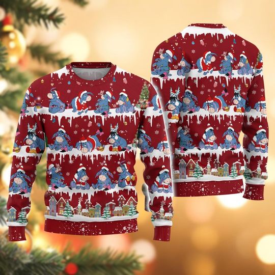 Christmas Eeyore Ugly Sweater, Winnie The Pooh Sweater, Disney Movie Sweater, Eeyore Family Sweater, Donkey Character Holiday Sweater