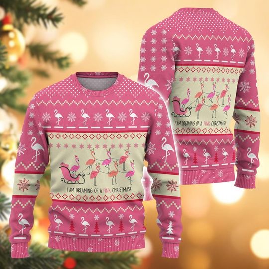 Flamingos Christmas Ugly Sweater, I Am Dreaming Of A Pink Ugly Christmas Sweater, Flamingo Xmas Sweater, Animal Matching Family Sweater