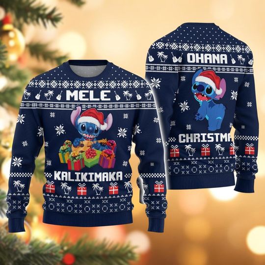 Stitch Ugly Christmas Sweater, Mele Kalikimaka Shirt, Ohana Christmas Sweater, Disney Movie Sweater, Lilo And Stitch Family Sweater