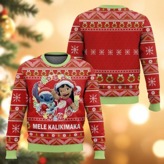 Lilo And Stitch Ugly Christmas Sweater, Mele Kalikimaka Shirt, Ohana Mean Family Sweater, Disney Movie Christmas Sweater, Friend Gift