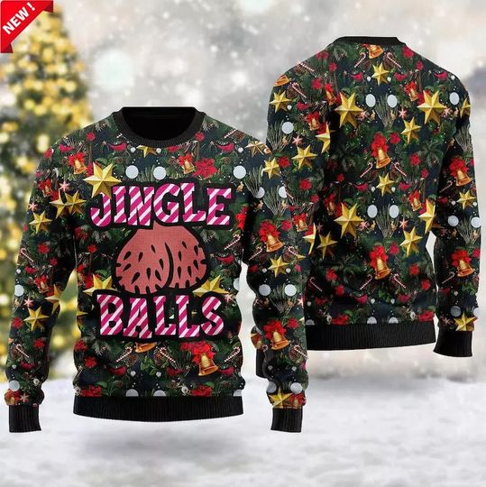 Jingle Balls Christmas Sweater - Funny Ugly Holiday Sweater for Christmas Parties - Festive Humor Knit