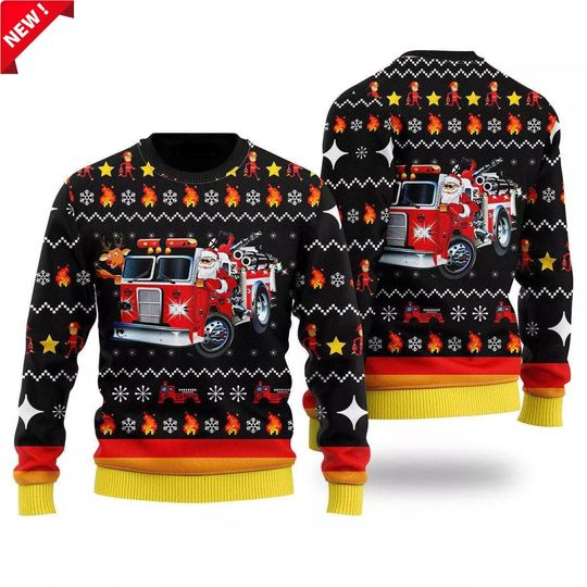 Firefighter Santa 3D Christmas Sweater - Festive Fire Truck Design