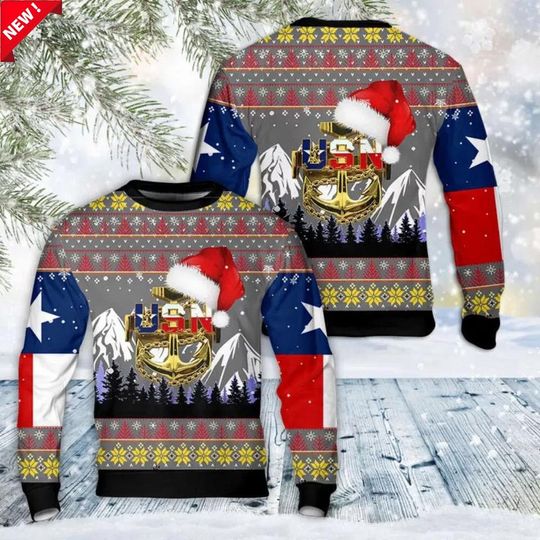 US Navy Chief Texas 3D Christmas Sweater - Gift for Husband and Dad
