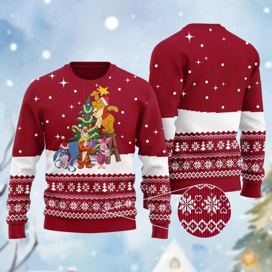 Christmas Winnie The Pooh Ugly Sweater, Retro Pooh And Friends Xmas Shirt, Disney Family Trip, Pooh Piglet Tigger Eeyore Lovers Gift