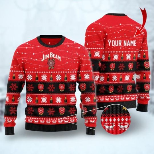 Drinking Christmas Jim Beam Sweater, Mens Ugly Xmas Sweater, Christmas Party Shirt, Jim Beam Shirt, Personalized Christmas Sweater