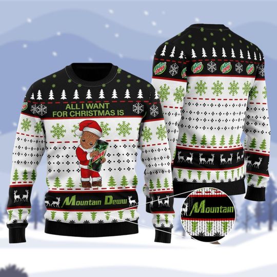 Mountain Dew Christmas Sweater, Groot Soda Drinking Sweater, Groot Lover Sweaters, Mt Dew Ugly Xmas Sweater, Soft Drink Ugly Sweater
