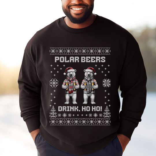 Funny Polar Bear Christmas Sweater - Ugly Xmas Jumper - Vintage Style Sweatshirt - Beer Lovers & Weird Xmas Gift for Boyfriend, Dad, Brother