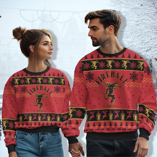 Fireball Whisky Christmas Ugly Sweater, Fireball Sweaters For Men, Fireball Shirt, Drinking Christmas Shirt, Christmas Xmas Holiday Gif