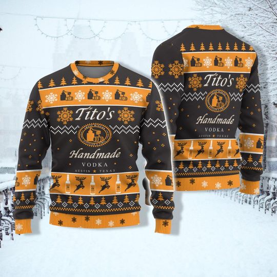 Titos Vodka Ugly Christmas Sweater, Tito Woman Sweater, Merry Christmas Sweaters For Men, Drinking Party Shirt, Gift For Vodka Lover