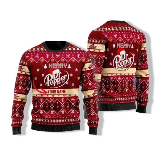 Dr Pepper Merry Christmas Ugly Sweater, Dr Pepper Xmas Sweater, Drinking Christmas Ugly Sweater Shirt, Personalized Dr Pepper Sweater