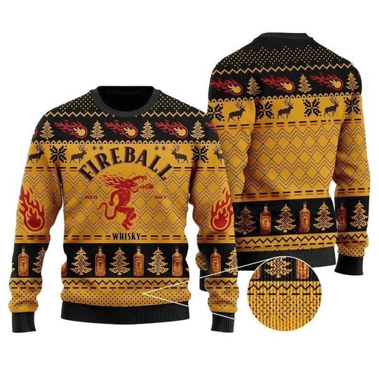 Christmas Fireball Whisky Ugly Sweater, Drinking Party Shirt, Fireball Men Shirt, Sweater Gift For Men Women, Holiday Vacation Gift