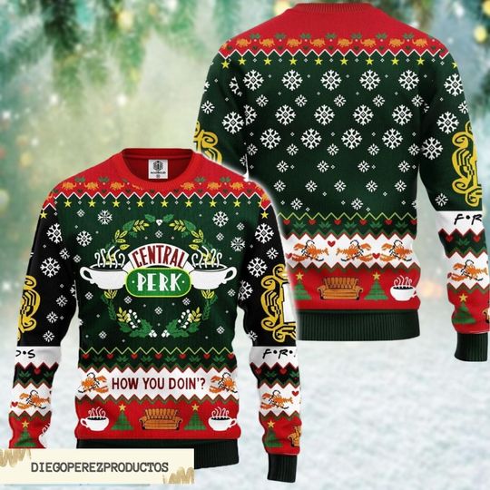 Friends Ugly Christmas Sweater, Friends Tv Show Xmas Sweater, Friends Smelly Cat Holiday Sweater, Central Perk Funny Sweater