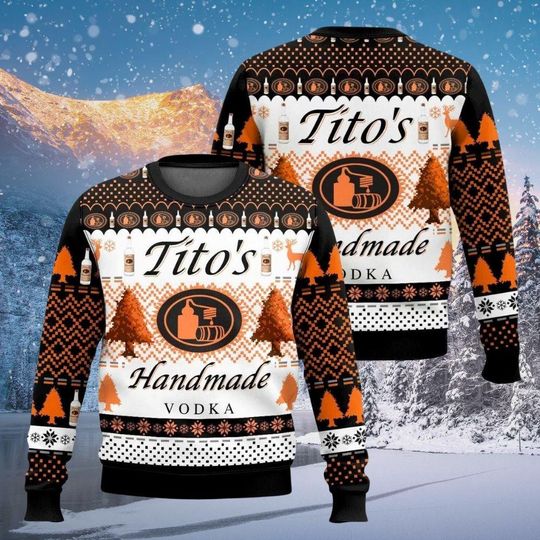 Tito's Handmade Vodka Christmas Ugly Sweater, Alcoholic Xmas Shirt, Austin Texas Label Sweater, Holiday Gift, Vodka Lovers Shirt