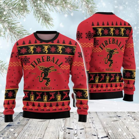 Fireball Whiskey Christmas Ugly Sweater, Fireball Holiday Shirt, Whiskey Lovers Shirt, Alcohol Ugly Xmas Sweatshirt, Shirt For Men