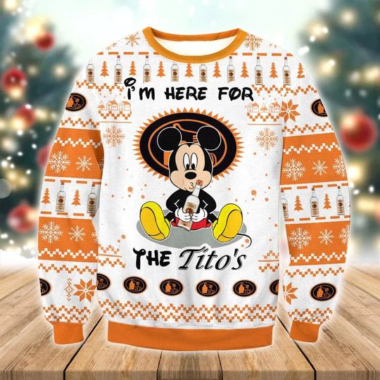 Mickey Tito's Handmade Christmas Ugly Sweater, Disney Xmas Sweatshirt, Holiday Gift, Tito Handmade Ugly Sweater, Alcoholic Apparel