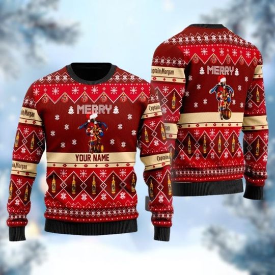Personalized Captain Morgan Ugly Christmas Sweater, Morgan Rum Holiday Sweater, Alcohol Xmas Sweater, Drinking Holiday Party Gift