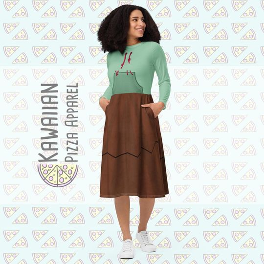 Vanellope Inspired All-over print long sleeve midi dress