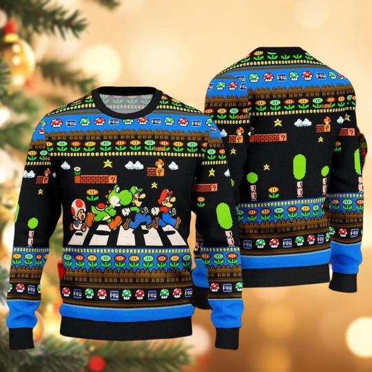 Super Mario Ugly Christmas Sweater, Video Game Holiday Sweater, Gaming Sweater, Mario Luigi Toad Yoshi Ugly Sweater Shirt, Xmas Gift