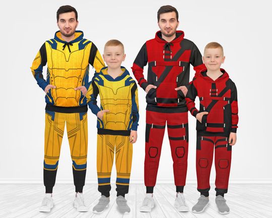 Wolverine Costume and Deadpool Costume Hoodie and Pants, Superhero Costume Shirt, Antihero Costume, Adult & Kids Halloween Matching Costumes